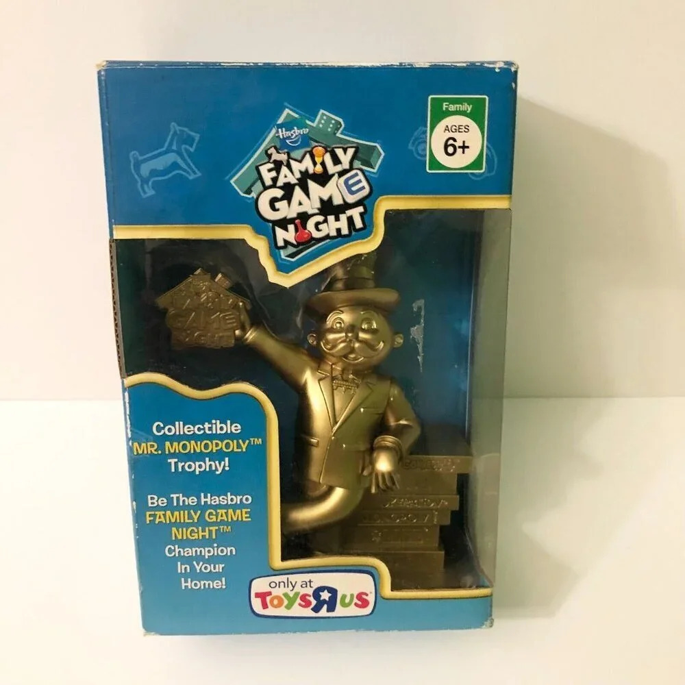 Family Game  Night Toys R Us Exclusive Mr Monopoly Trophy Gold Damaged Box